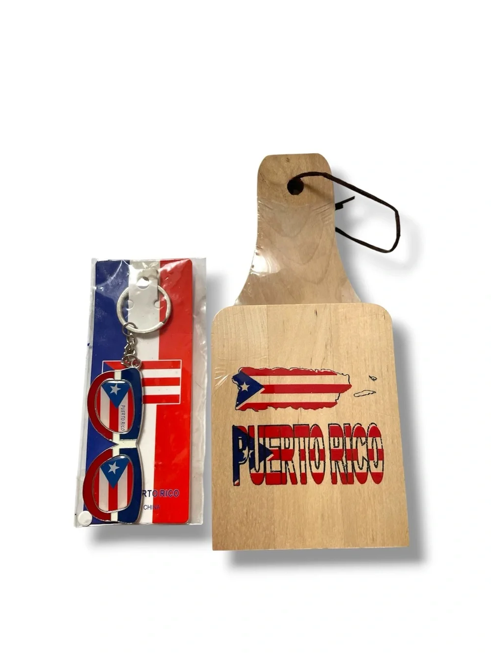 Puerto Rico Wooden Paddle Cutting Board with Flag Design